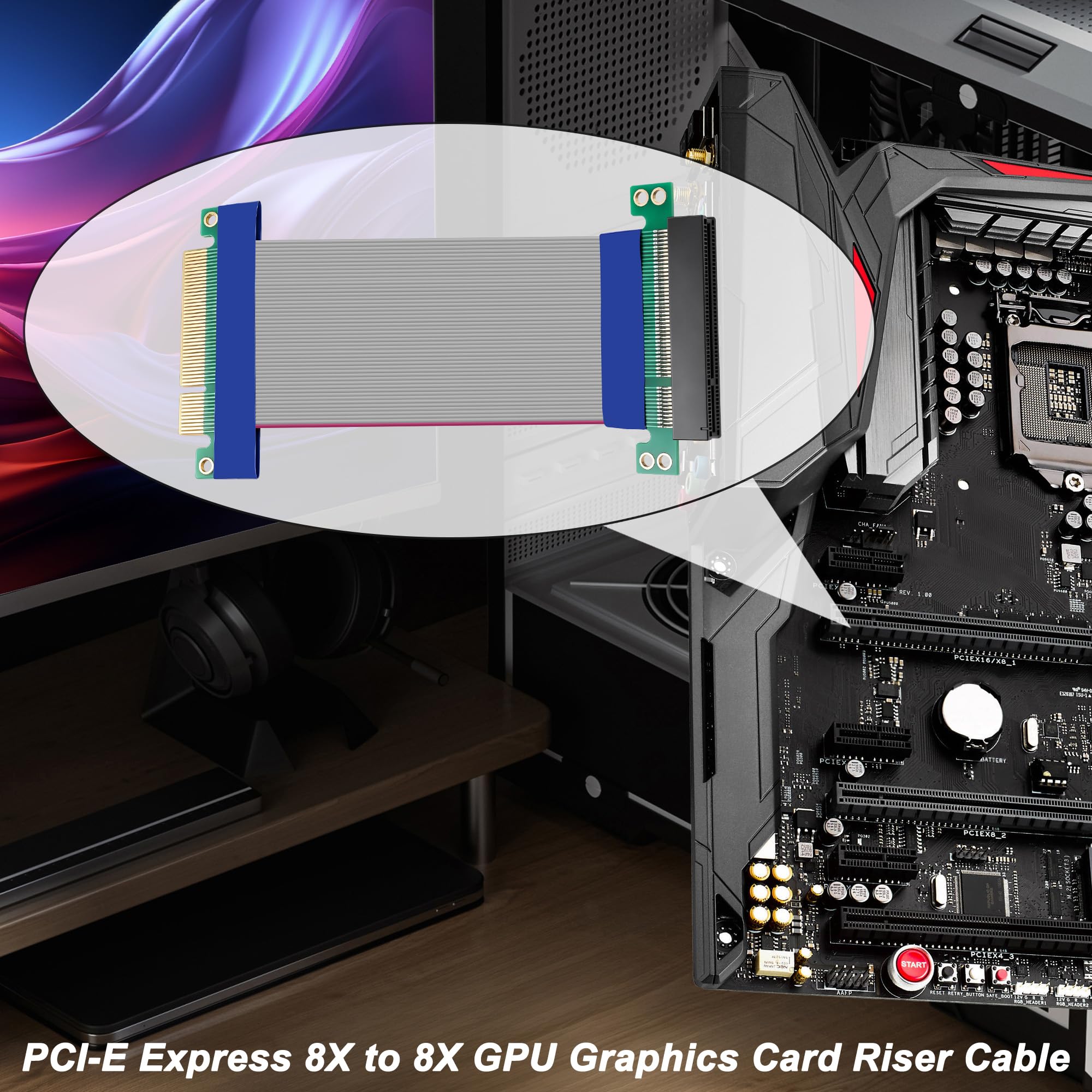 XMSJSIY PCI-E Express 8X Riser Kabel Extender Adapter PCIe 8X wtyczka do gniazda przedłużacz GPU montaż pionowy karta graficzna adapter karty graficznej adapter do SSD RAID - 19 cm / 7,48 cala