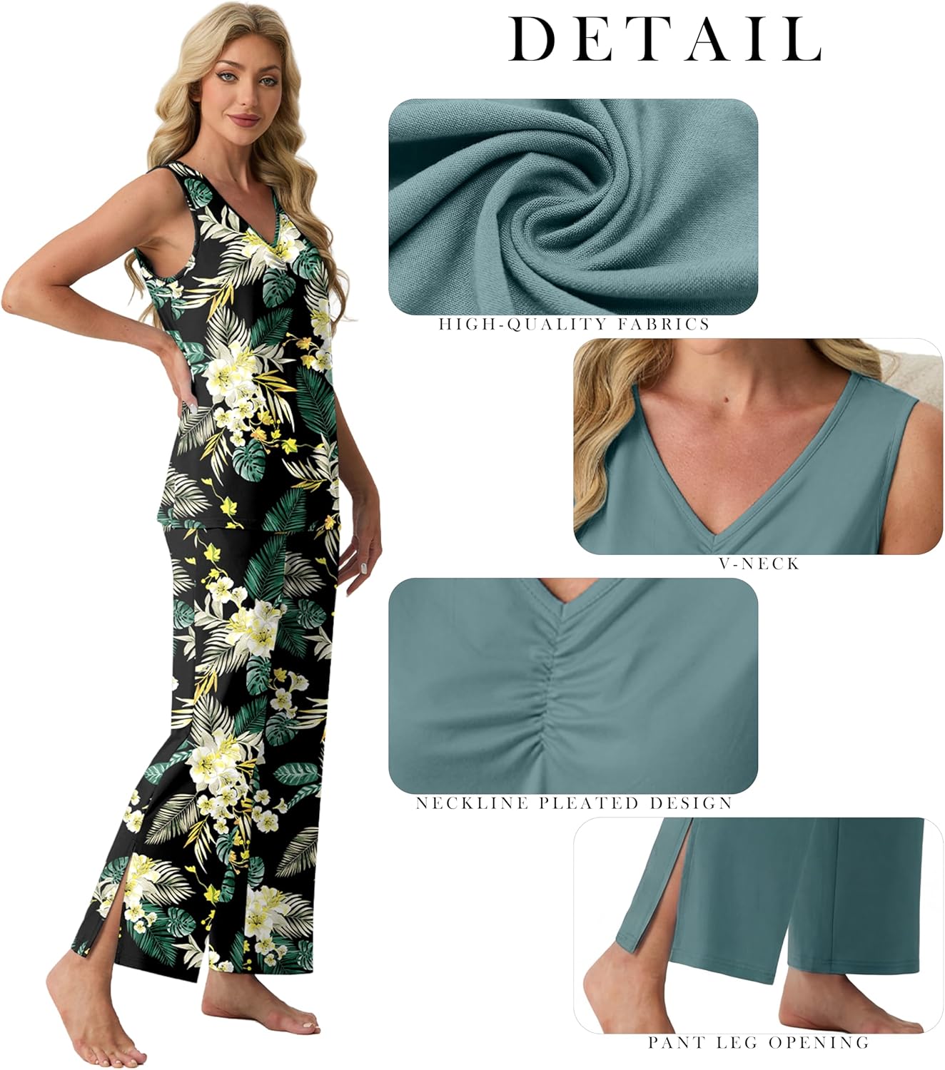 PrinStory Womens Pajama Sets Soft Knit Pjs 2 Piece Sleeveless Pajama Set Summer Lightweight Pj with Pockets - Image 3