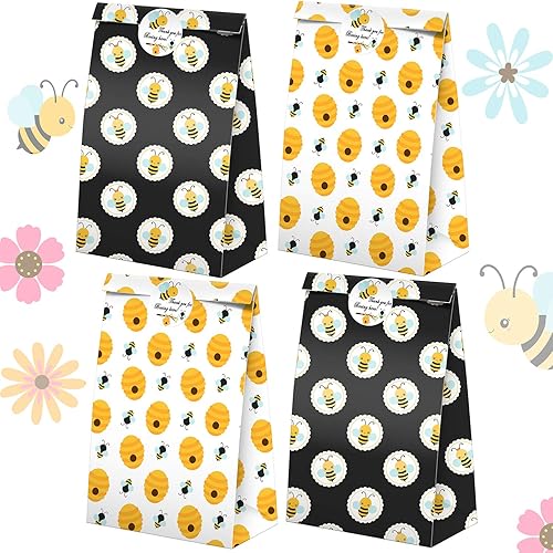 Miniatura 1 de Bumble Bee - 24 bolsas de golosinas para fiesta de abejorros con calcomanías, bolsas de regalo de abeja de miel, suministros para fiestas de