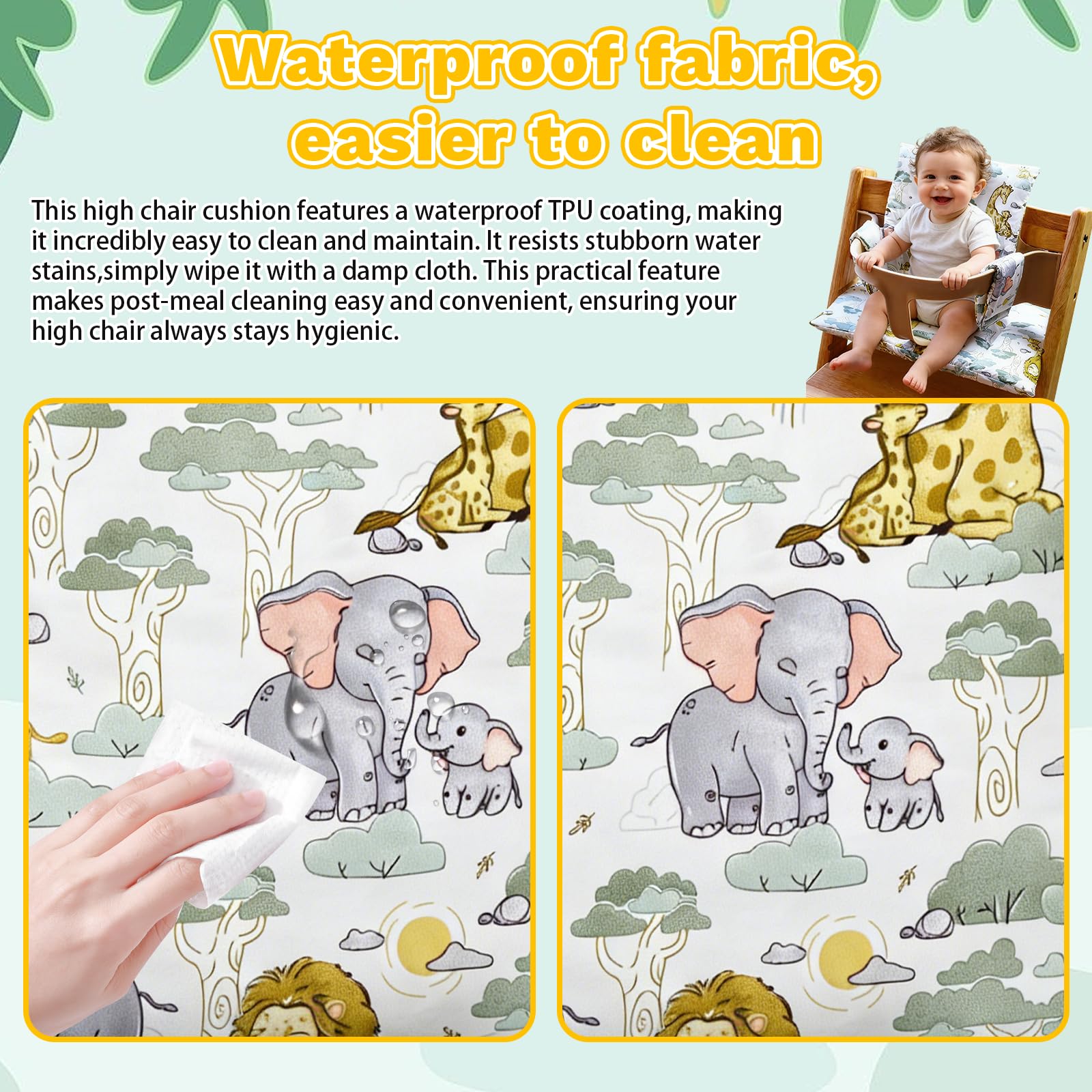 Cuscini per Seggiolone Stokke Tripp Trapp, 2 Pezzi Antiscivolo Cuscino per Seggiolone Pappa Impermeabile Cuscino Sedia Bambini Modelli Animali Cotone PP ad Alta Resilienza