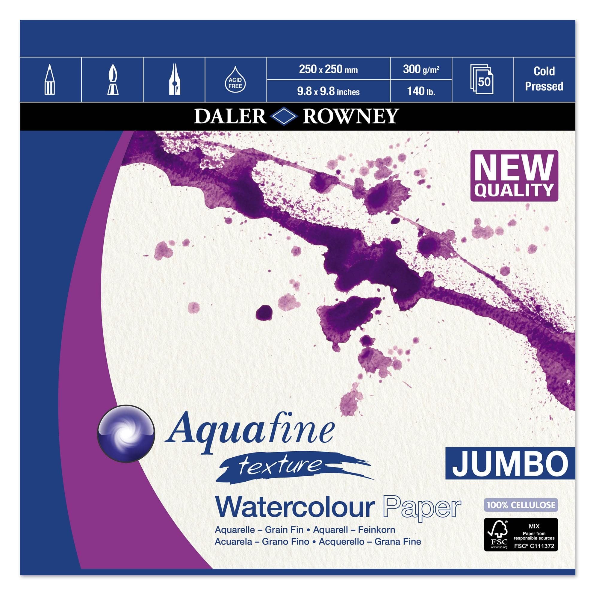 Daler Rowney Aquafine Watercolour Paper Pad 25x25cm Jumbo