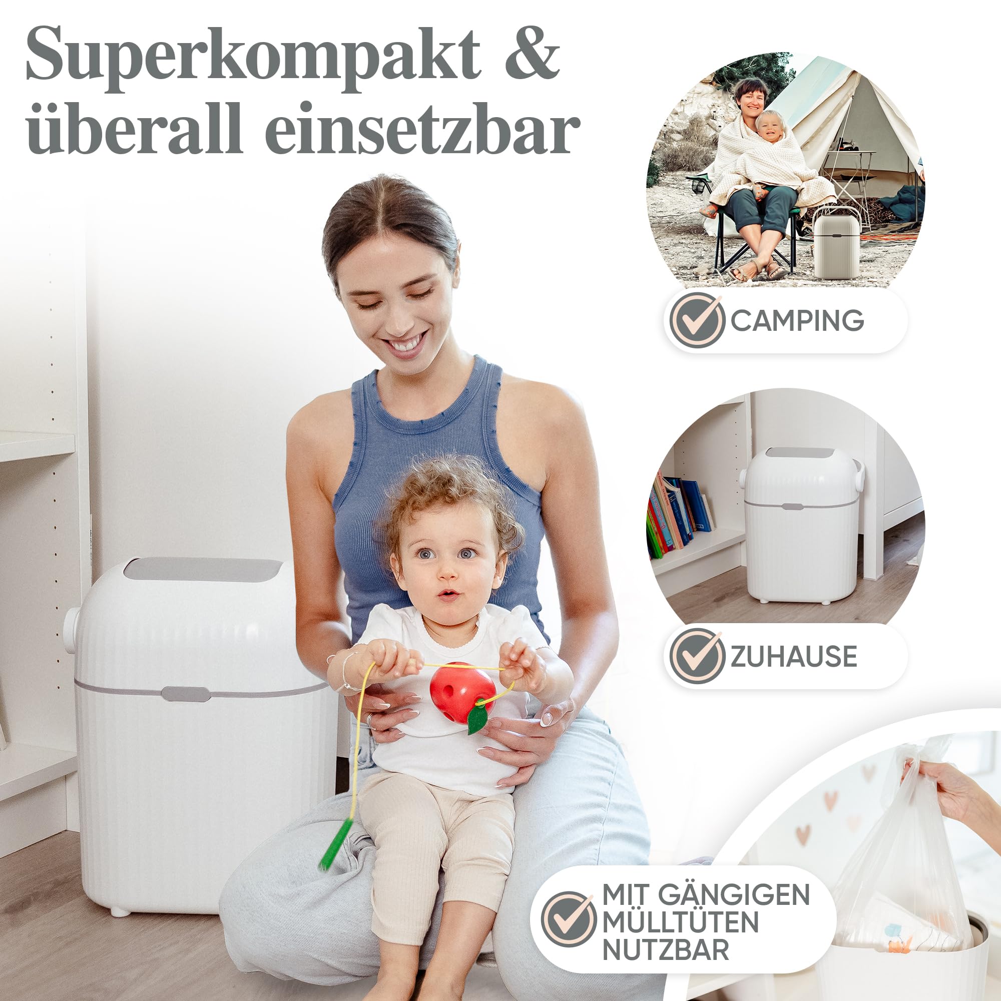 Windeleimer Geruchsdicht 9L I Kleiner Wickeltisch Windel Mülleimer - Windelmülleimer ohne Nachfüllkassetten | Geruchsdichter Wickeleimer Diaper Bin [Neuer verbesserter Drehmechanismus]