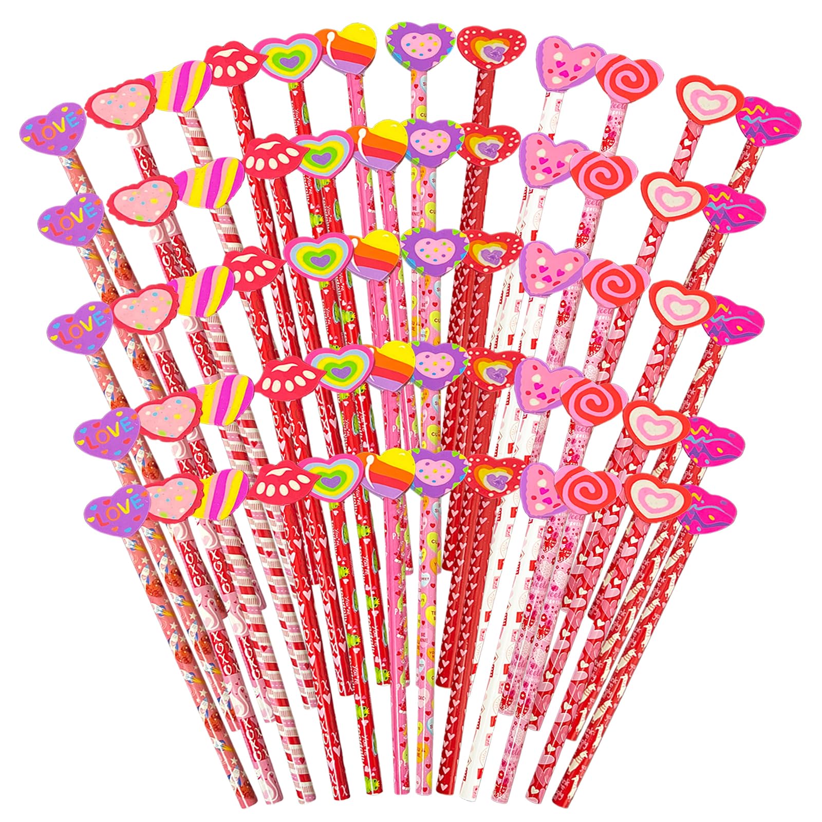60 lápices para el día de San Valentín, lápices de San Valentín con borrador gigante, surtido de lápices de papelería para el día de San Valentín, recuerdos de fiesta de San Valentín, 12