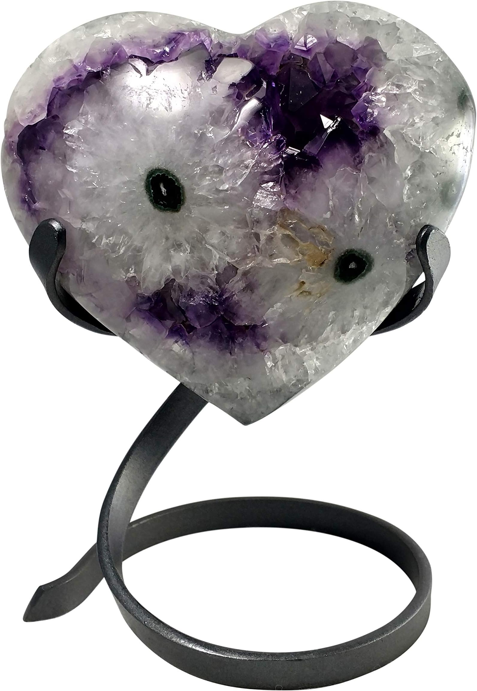 CARLIN Gifts Polished Amethyst Geode Druzy Cluster Heart Large with Custom Display Stand - 6" w X 5.5" h X 3" d - 4 lb 3 Ounce / 1.9 kg