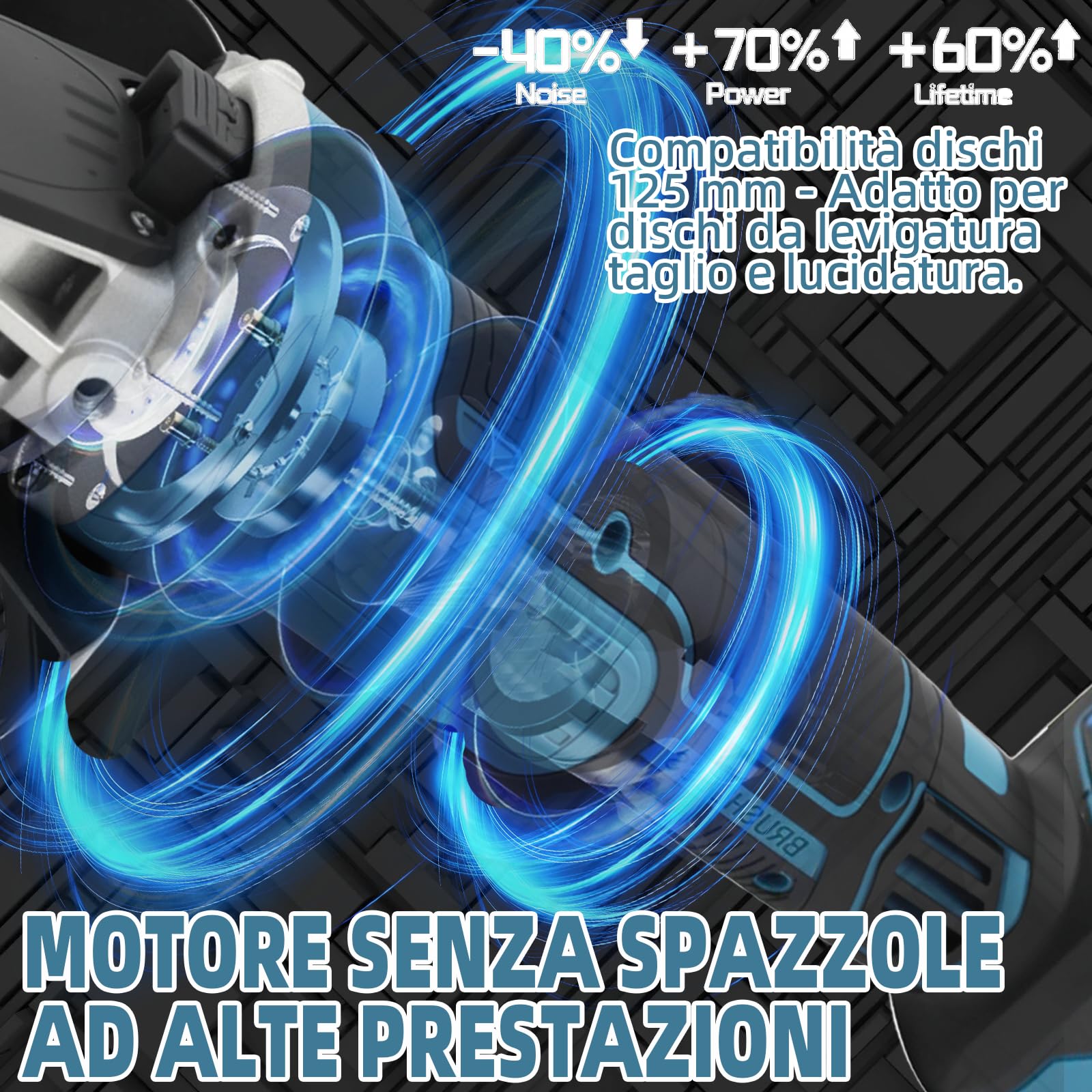 Smerigliatrice angolare a batteria compatibile con Makita 18 V, 8500 giri/min, regolazione della velocità in 4 fasi, disco abrasivo da 125 mm con chiave per levigatura, taglio e lucidatura (senza