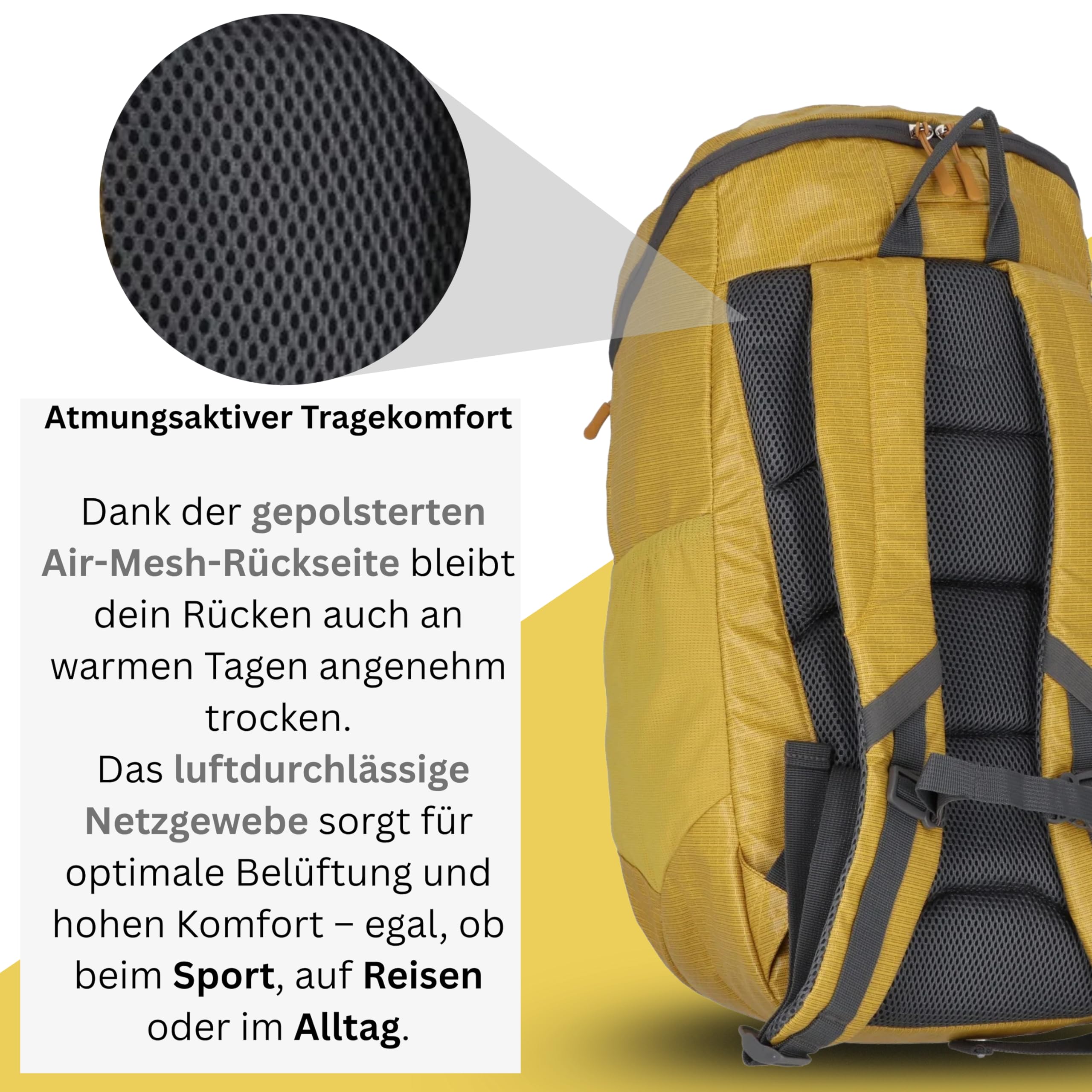 NOWI cocoono Zaino Giallo Scuola Lavoro Portatile Scomparto Impermeabile Dispositivo per Sistema di Idratazione Cinghia Petto Bagaglio A Mano Nero 51 cm 21 L, giallo.