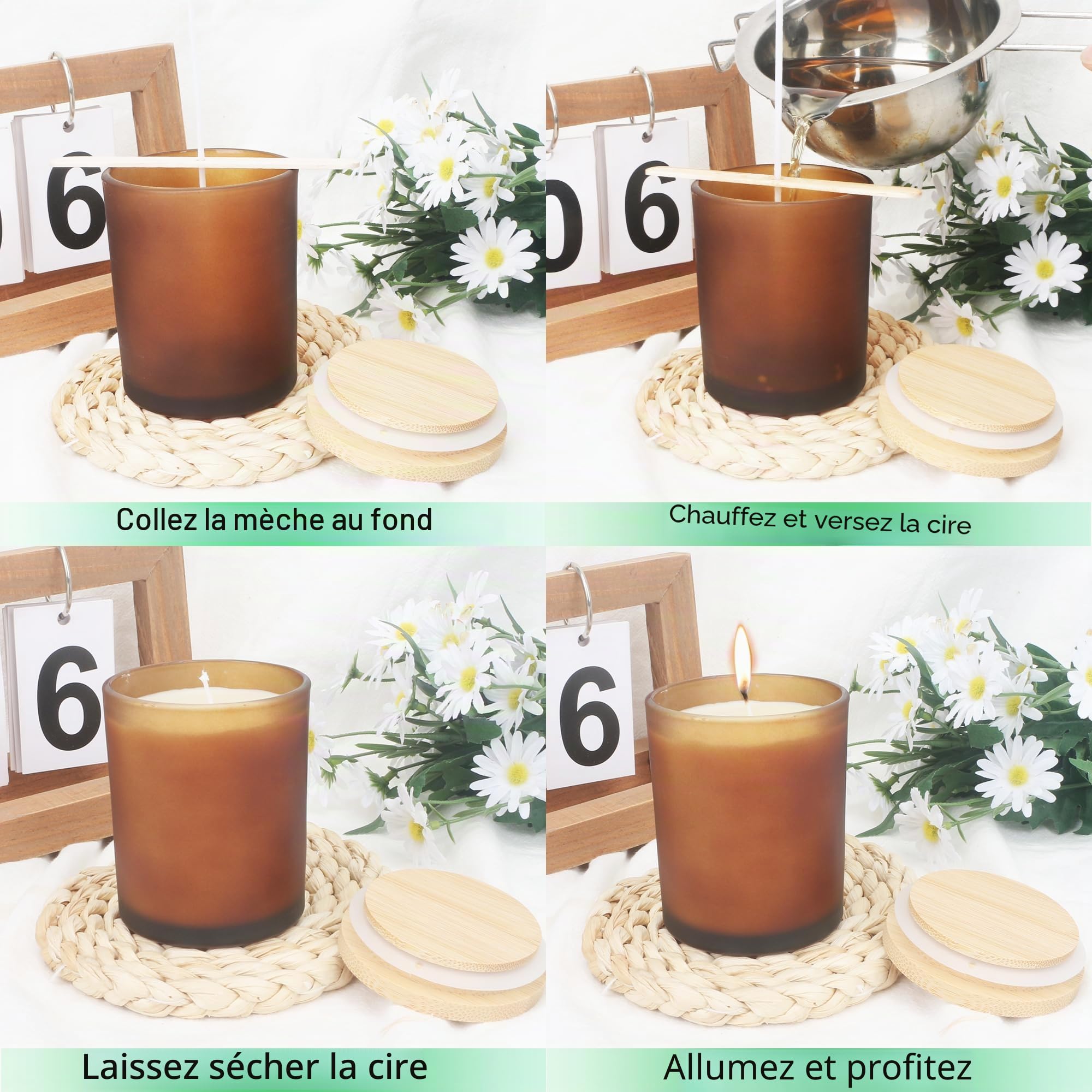 MILIVIXAY Lot de 12 pots à bougies vides en verre épais avec couvercles ambré givré de 200 ml pour la fabrication de bougies – Conteneurs à épices, poudre