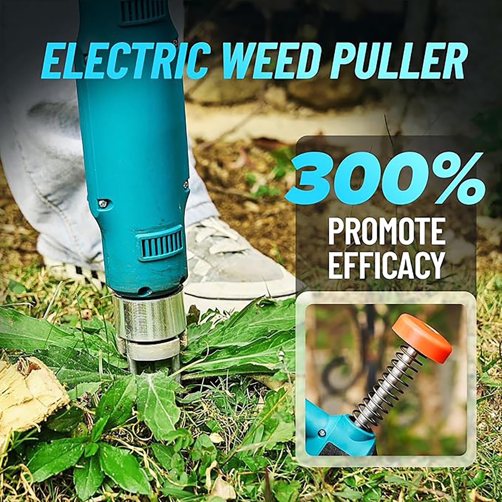 Herramienta eléctrica de extracción de malezas, inalámbrica, 21 V, mango largo, herramienta de jardinería con 2 baterías y carga rápida para césped, patio y jardín