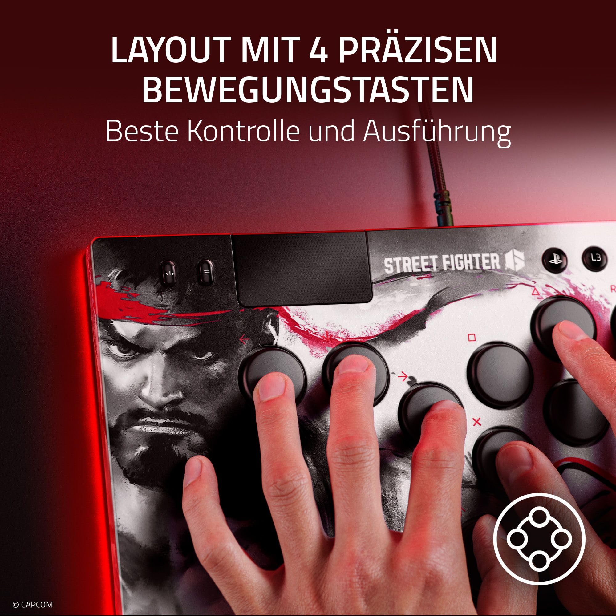 Razer Kitsune Ryu Edition - Optischer Arcade-Controller für PS5 und PC - Layout mit 4 präzisen Bewegungstasten - Flache lineare optische Switches - Dünnes, portables Gehäuse | Ryu Ed.