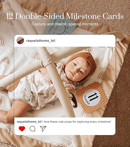 Miniatura 6 de Tapete lavable para el tiempo boca abajo, gimnasio de juegos para bebés con 6 juguetes destacados y 12 tarjetas de hitos, gimnasio para bebés y Un