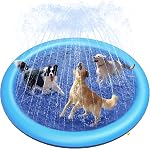 Peteast Tapis de Splash pour Chiens et Enfants - Piscine Antidérapante pour Chiens Grands, Tapis de Jeu Aquatique Extérieur Durable Épaissi de 0,58 mm, Jouet Arroseur d'Été pour Cour (67 po, Bleu)