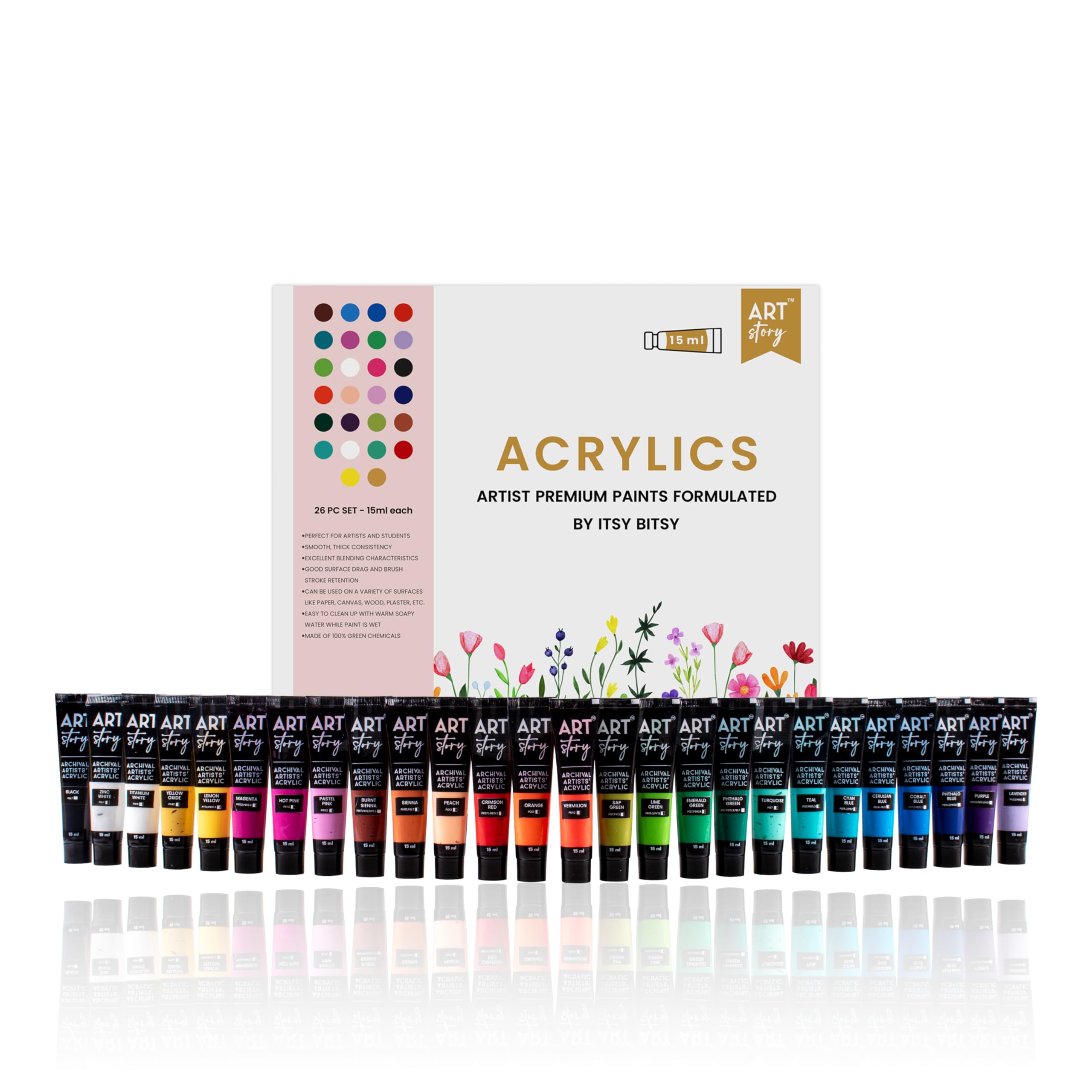 Itsy Bitsy Art Story Artists Acrylic Paint Set - 26 Colours X 15ml each| for Paper, Canvas, MDF, Wall, Glass, Plastic, Metal, Terracotta| Premium Multi Surface Paint for DIY Art & Craft-image-25