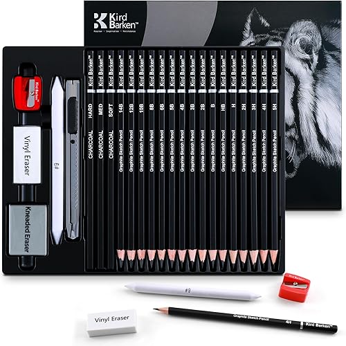 24PCS Professional Sketch Pencil Set – 5H to 14B Pencils, Charcoal Pencils, Art Supplies Kit with Erasers, Sharpener, Knife – Ideal Gift for Artists, Students, Kids, Beginners