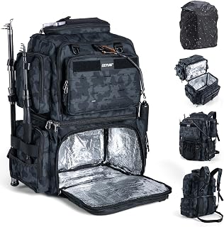 [Goture] フィッシングリュック 釣りバッグ 78L 大容量 タックルバッグ 15mm極厚断熱材 600Dオックスフォード 撥水 レインカバー付き 保温保冷 ロッドホルダー 釣り リュック 多機能 ランガン 陸っぱり 登山 旅行 アウトドア 携帯性 グレー迷彩