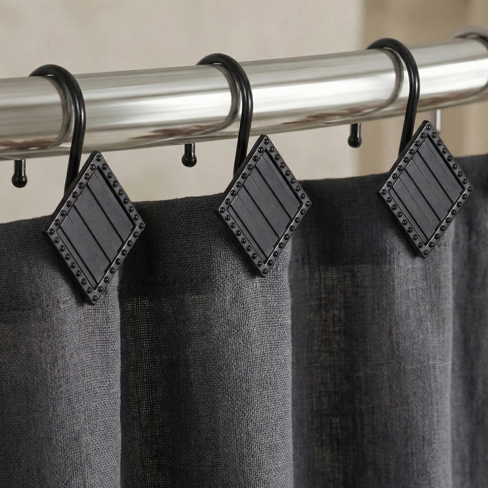 Crochets pour rideau de douche noirs en métal lot de 12 accessoires de suspension de rideau