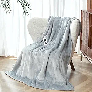 Heated Blanket Throw Size, Soft and Cozy Electric Heating Blanket for Bed, Automatic Safety System 6 Heating Levels & 4 Hours Auto-Off, 50" x 60" Violet Grey