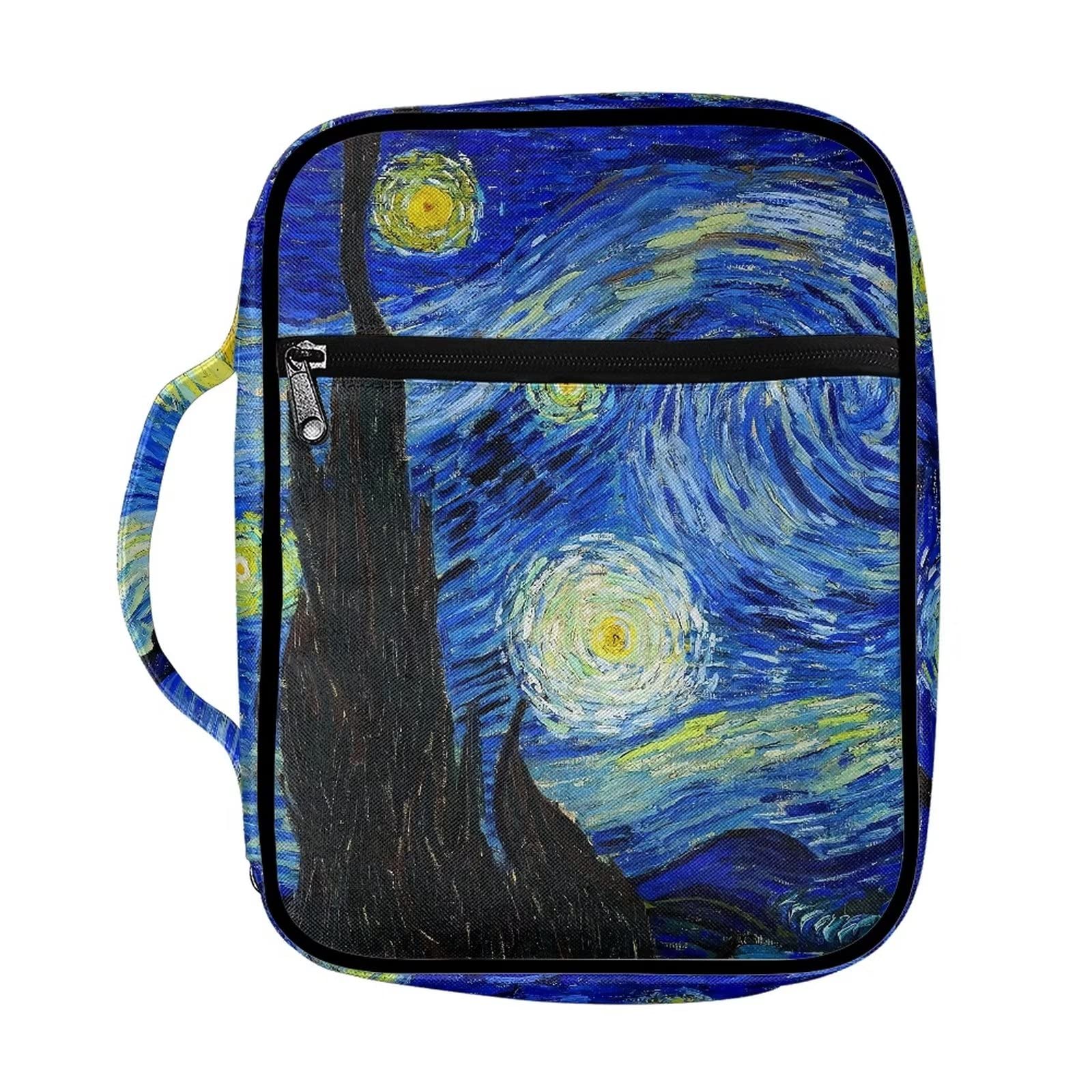 Suobstales Night Sky Bible Cover for Women Men, Starry Sky Carrying Book Case Church Bag Bible Protective with Handle and Zippered Pocket Bible Holder
