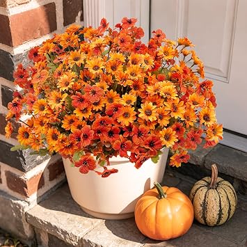 9 Bundles Artificial Mums for Outdoors Fake Fall Flowers Silk Daisy Floral