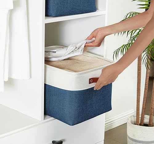 Miniatura 3 de DECOMOMO - Contenedores de tela para almacenamiento para estantes, armarios, ropa blanca, estante de bebé, juguete, cubos decorativos con asas (azul