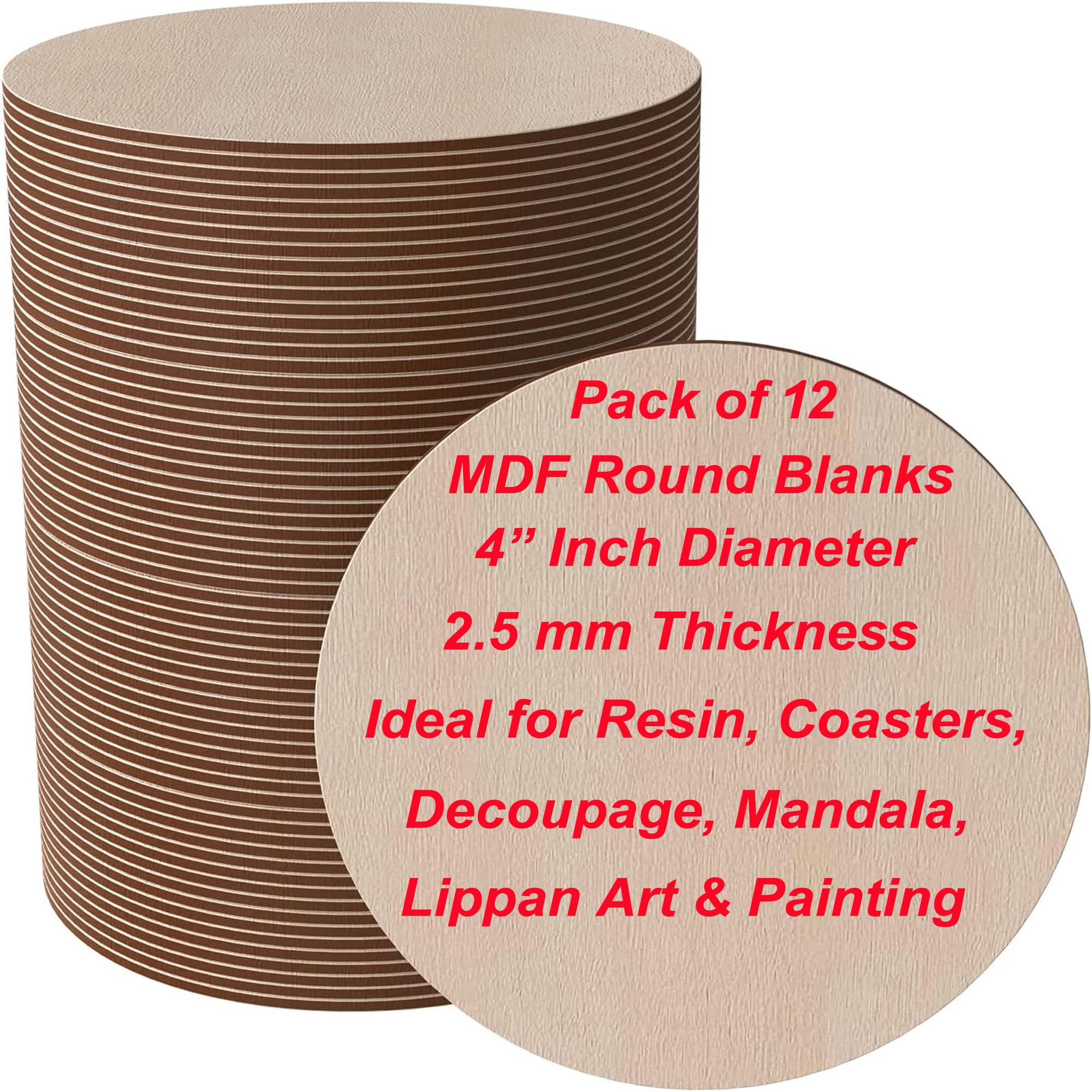 Venuscribe Pack of 12 Round (4 Inch, 2.5mm Thick) MDF Boards for Art & Craft | Best for Mandala & Lippan Art, Painting, Pyrography, Resin, Decoupage, Engraving & DIY