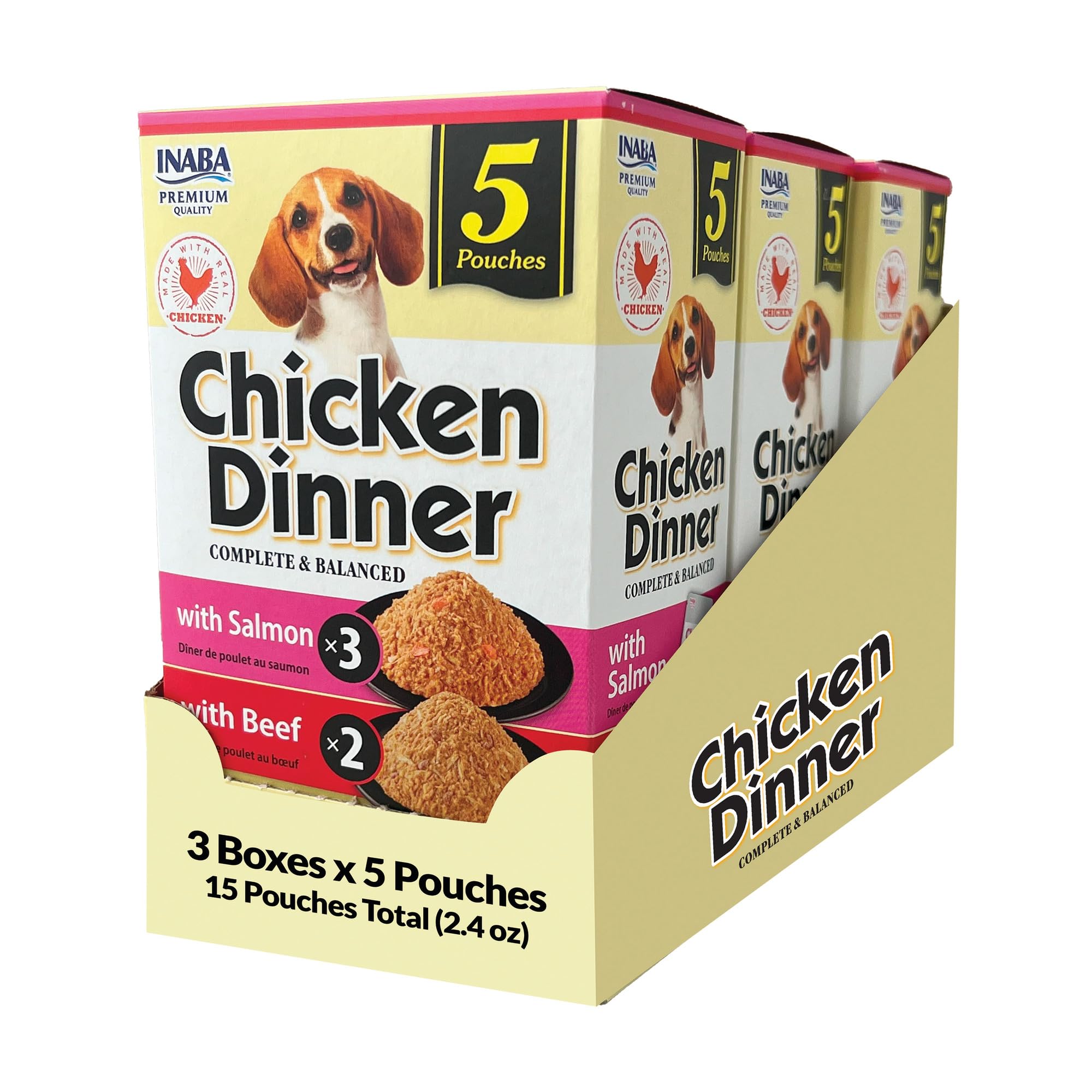 INABA Chicken Dinner Wet Dog Food, Salmon Beef Variety, 15ct