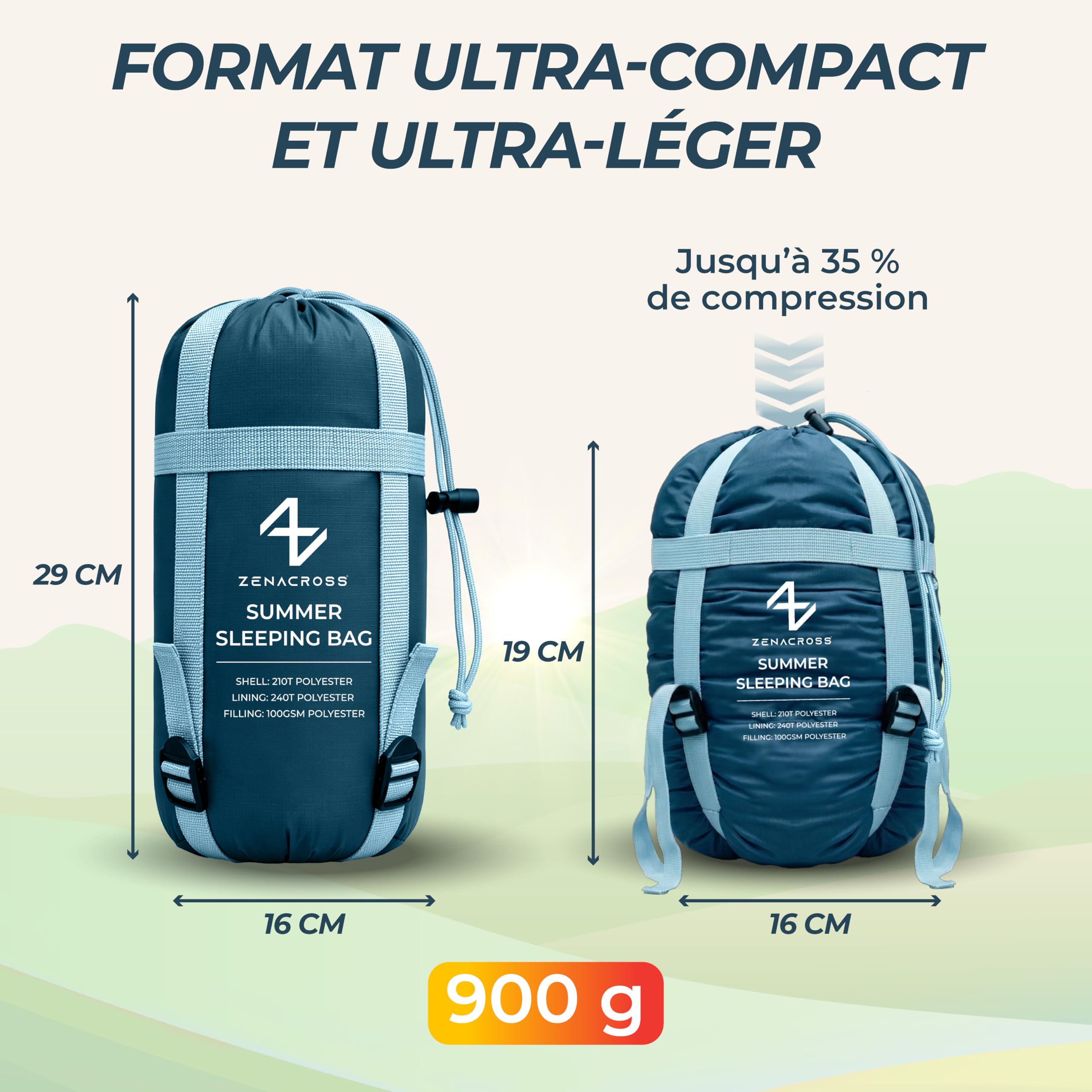 Zenacross Sac de Couchage Adulte Ete - Duvet 1 Personne Compact & Ultra Léger (900g) - Sacs de Couchage de Camping et Randonnée, Festivals - 4