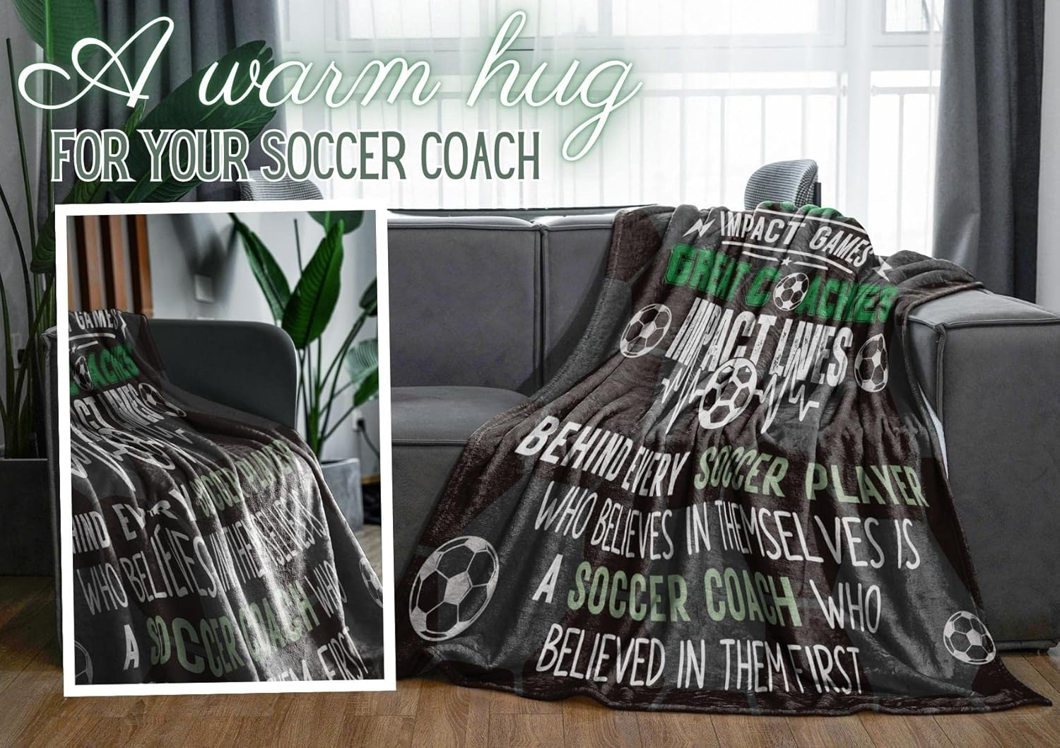 InnoBeta Soccer Coach Gifts Blanket for Men, Throw for Teacher Coach Sports Fans Adults - Impact Lives, 50" x 65"