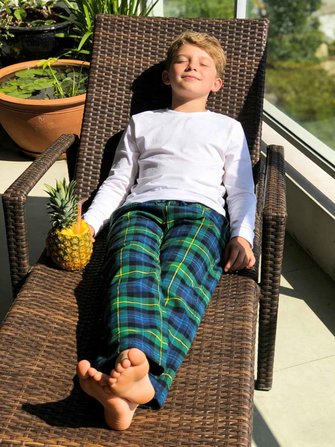 IHU Cotton Boys Pajama Pants Soft Flannel Woven Kids PJ Lounge Bottoms Buffalo Plaid Sleepwear with Drawstring and Pockets - Image 2