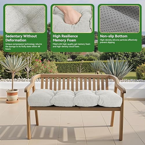 Miniatura 2 de Cojín de banco de 42 pulgadas, tela de felpilla, espuma de alta densidad, parte inferior antideslizante, cojín largo para interiores, suave,