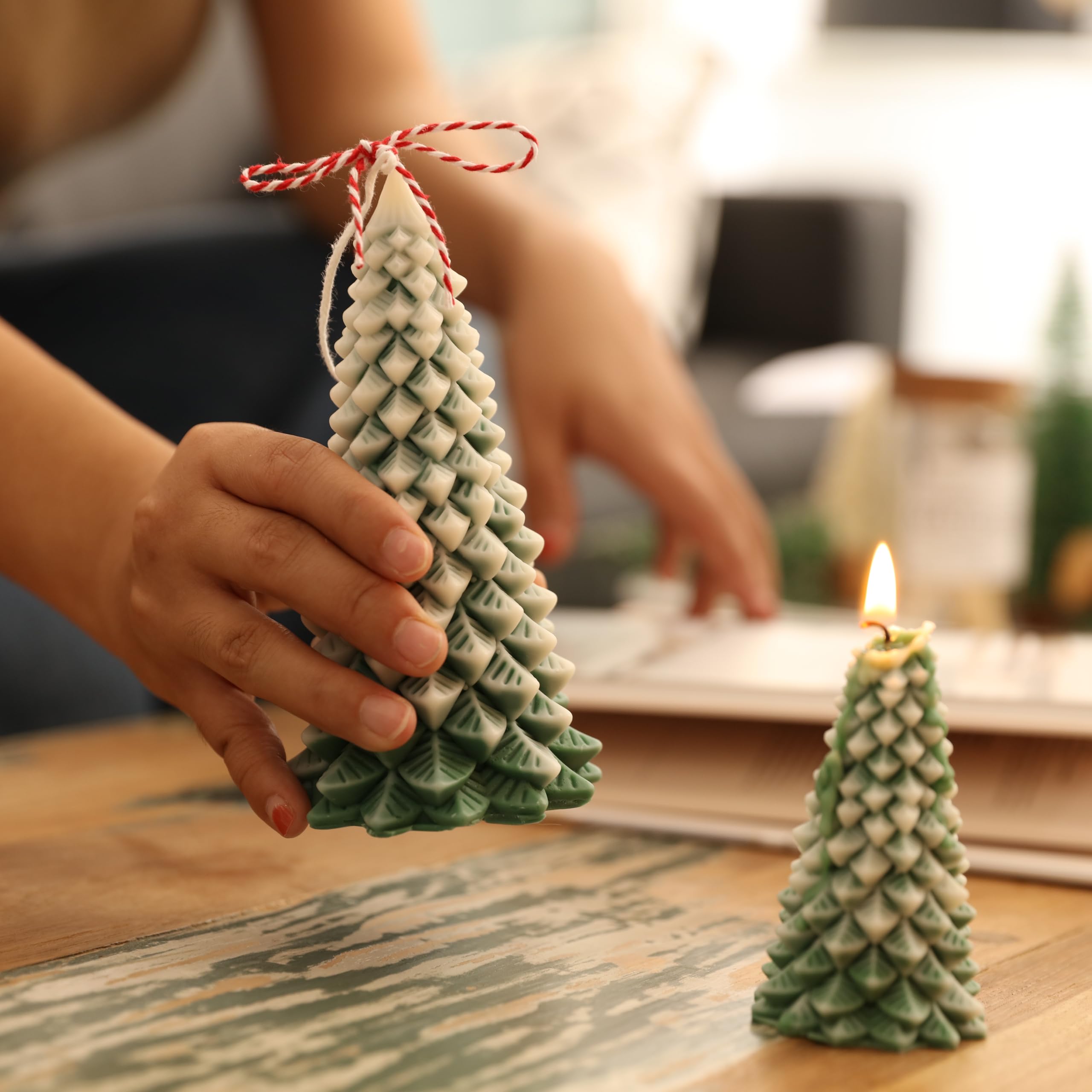 Boowan Nicole Chritsmas Pine Tree Candle Molds for Candle Making, Silicone Candles Moulds Gift for Christmas Home Decoration DIY (LZ0649-2)