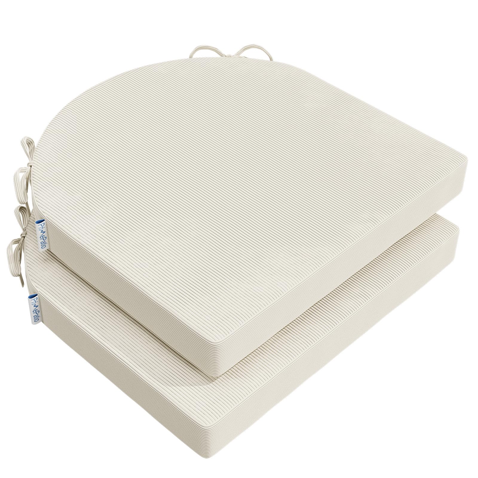 PRIMEPATIO Seat Pad for Dining Chair Set of 2, Patio Seat Cushions with Ties for Garden Kitchen, U-Shape Foam Comfortable Chair Pad for Indoor Outdoor, 45 x 45cm, Beige
