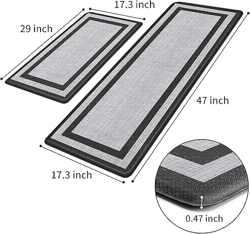 Miniatura 2 de KMAT Tapete de cocina 2 piezas Tapete de cocina acolchado de 0.47 pulgadas, antifatiga, impermeable, antideslizante, tapete de espuma ergonómico de