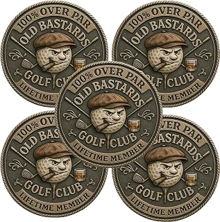 Over Par Old Bastards Golf Coin, Funny Golf Challenge Coin for Men with Whiskey Design, Lifetime Golfs Club Member Coins, Gag Gift for Golfs Player and Lover (5pcs)