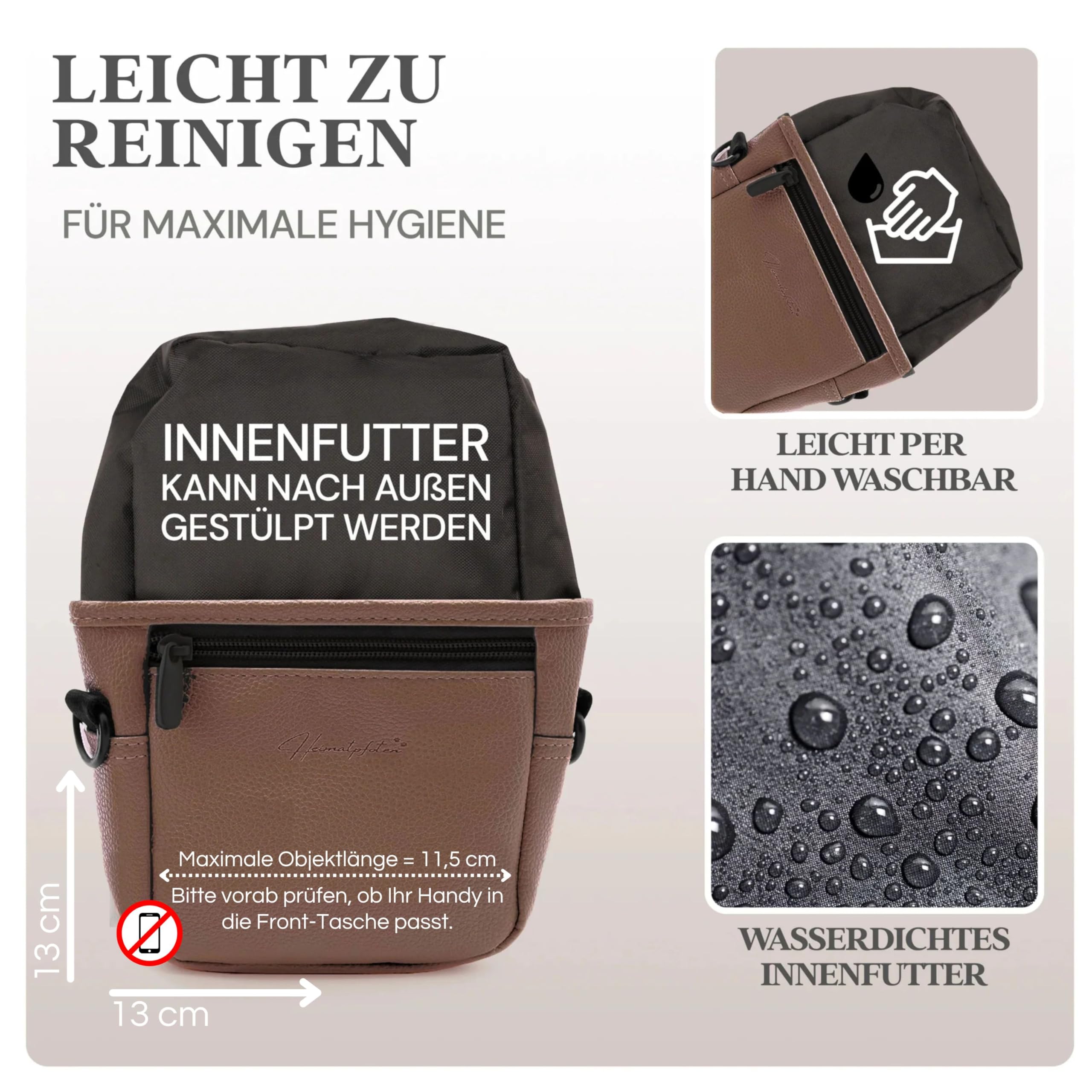 Leckerlitasche für Hunde aus Kunstleder - Gassitasche mit Einhand Magnet-Verschluss - Hunde-Leckerli-Beutel (Größe S - Braun)