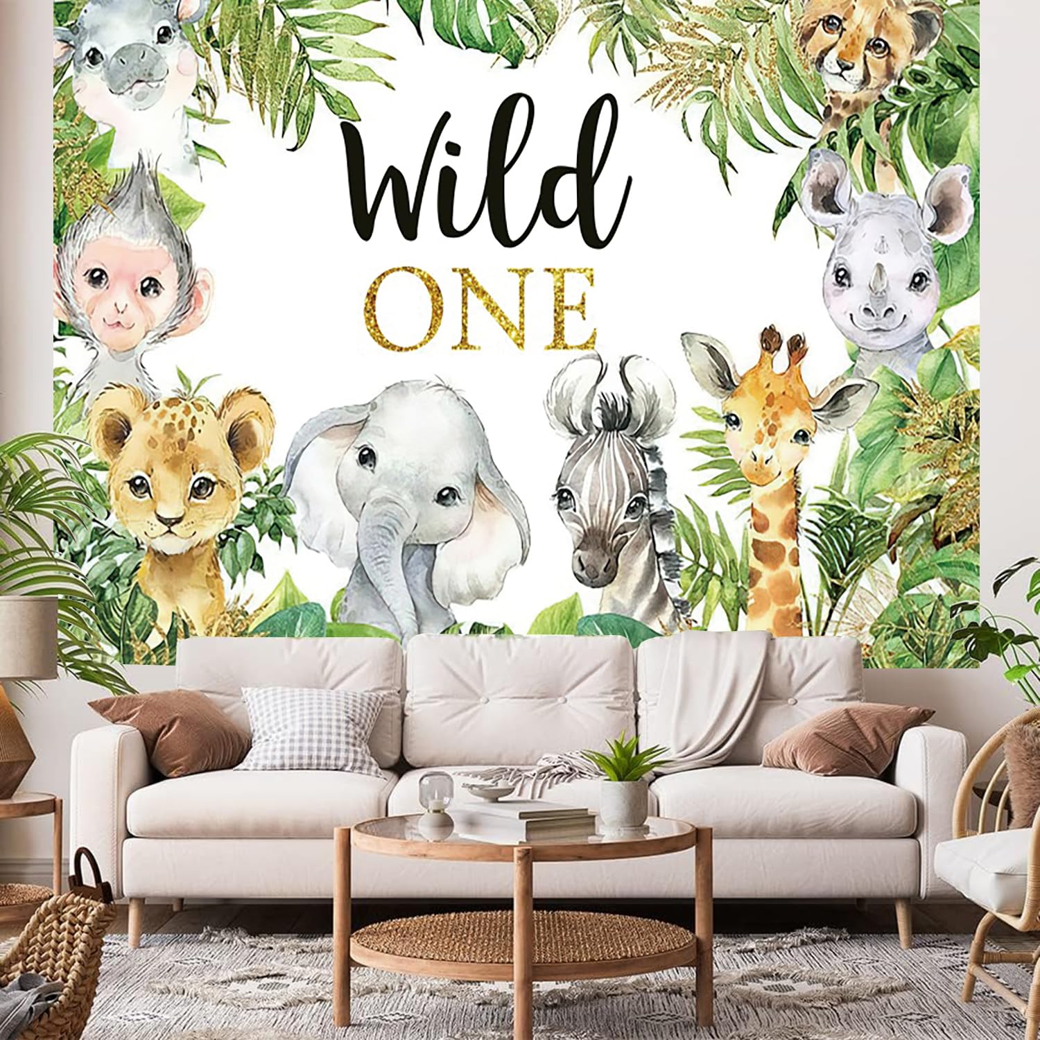 Imirell Wild Animal Backdrop 7Wx5H Feet Rainforest Mountain Safari Jungle Tropical Tree Woodland Polyester Fabric Kids Baby Shower Birthday Photography Backgrounds Photo Shoot Decor Props Decoration