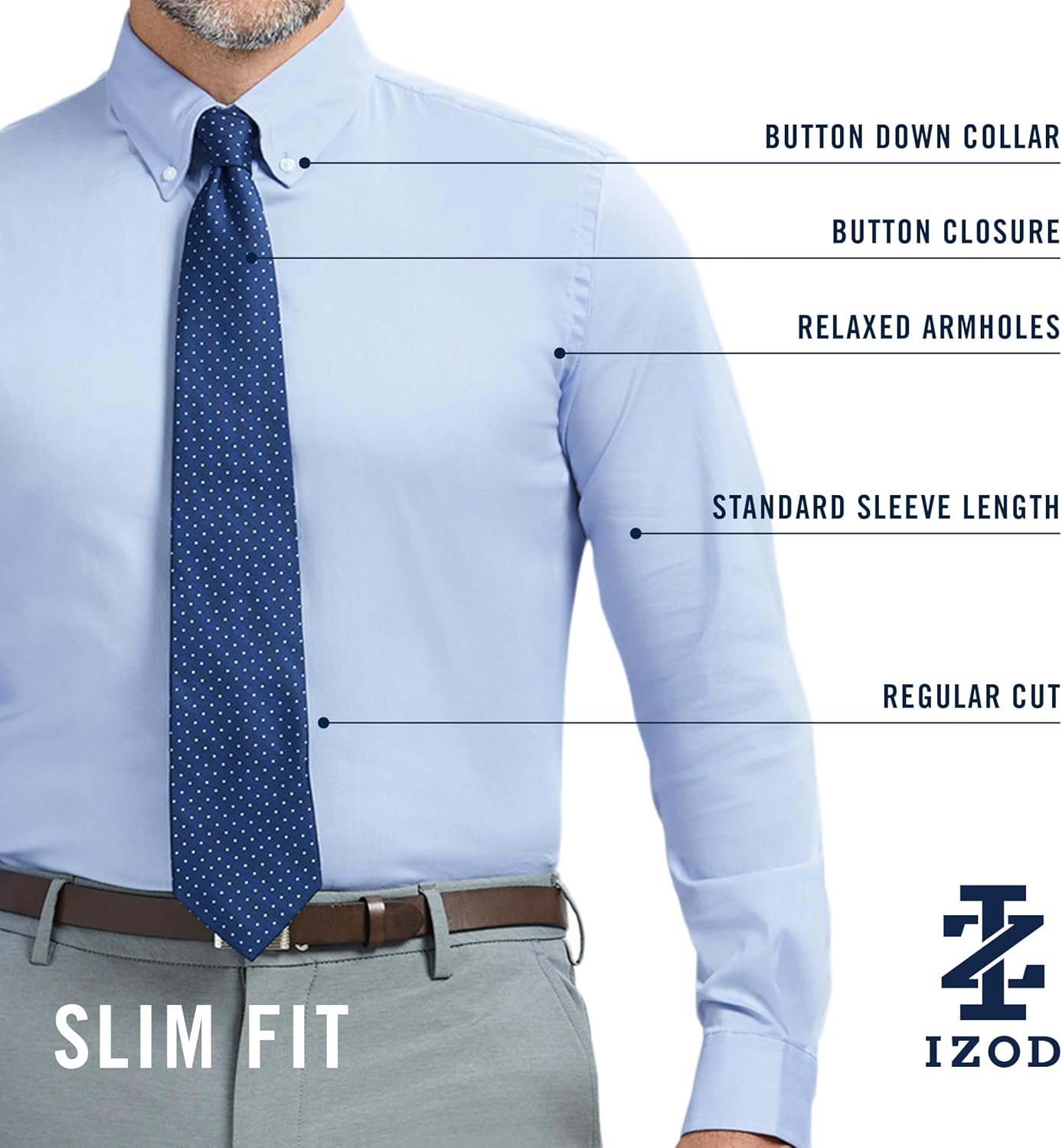 Izod Mens Slim Fit Dress Shirt Long Sleeve Wrinkle Free Stretch Button Down Collar - Image 6