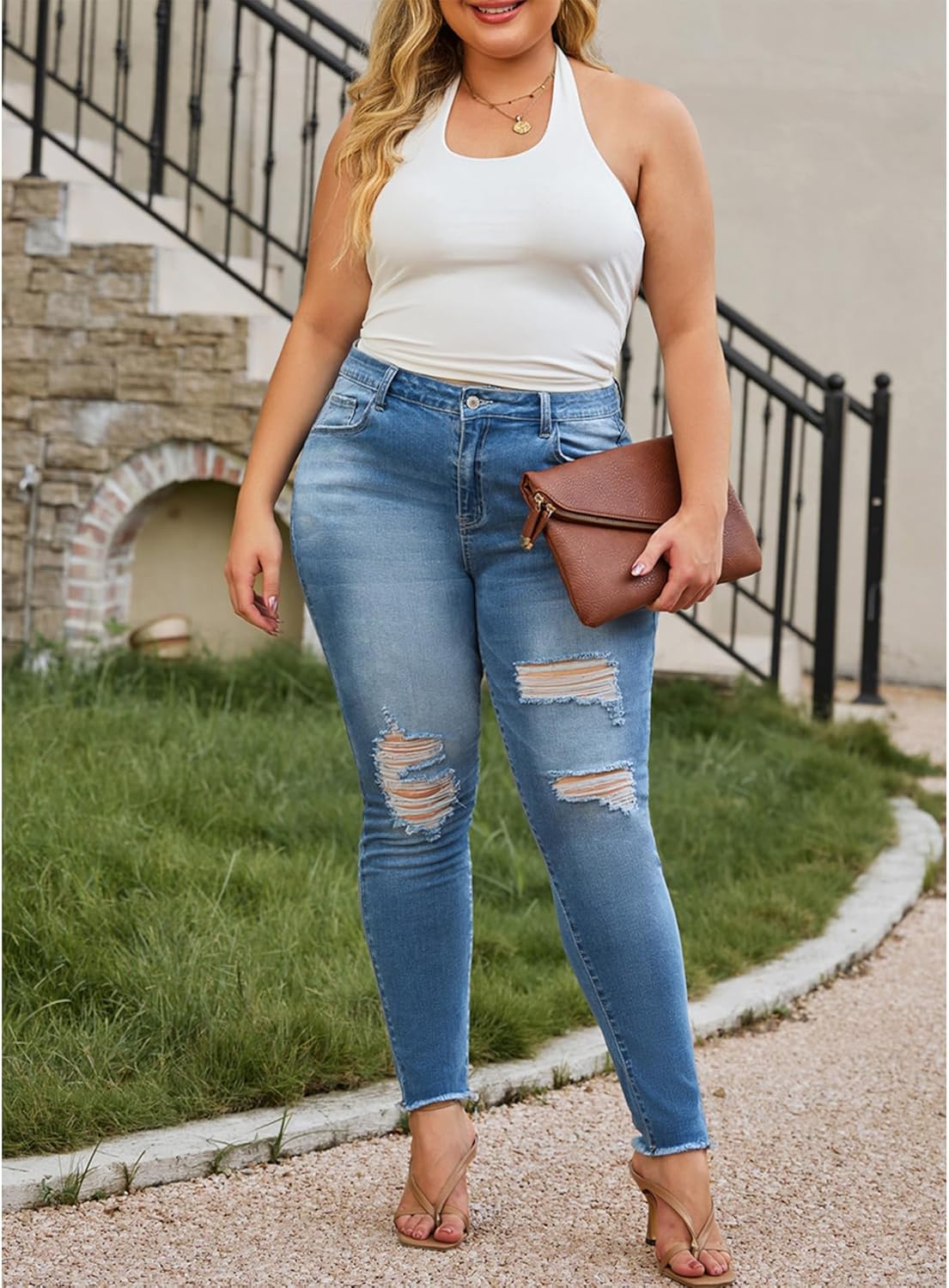 LALAGEN Women 2026 Plus Size Skinny Jeans Stretchy High Waisted Ankle Jean Destroyed Ripped Denim Pants 1X-5X - Image 5