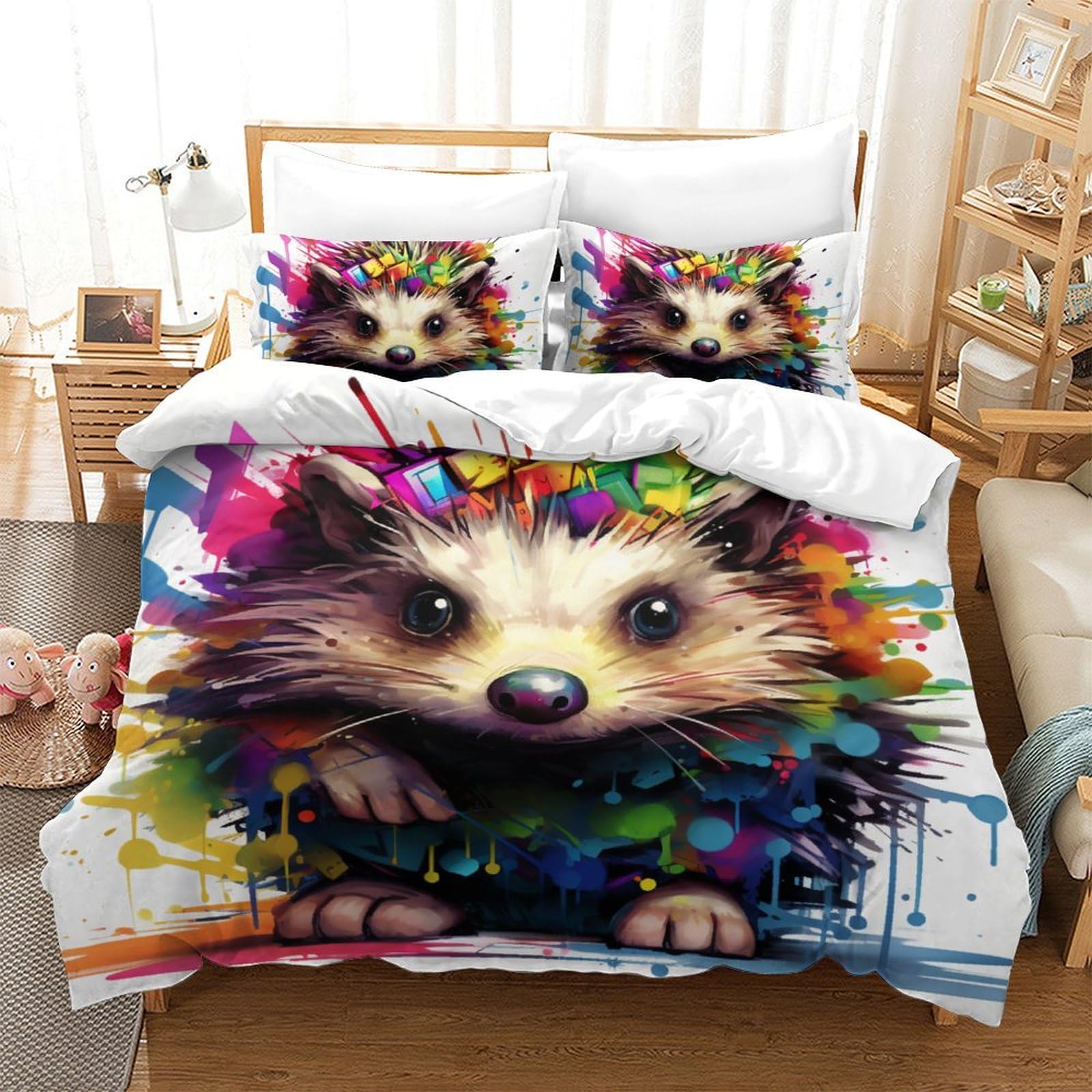 Housse de couette herisson avec motif imprime 3D parure de lit double 200x200
