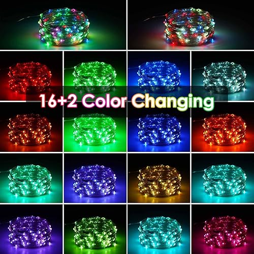 Miniatura 2 de Guirnalda de 100 luces LED que cambian de color de 33 pies, USB, impermeable, funciona con pilas, con control remoto, luces de Navidad para