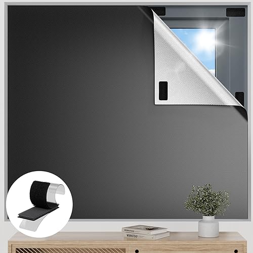 Cortinas opacas para dormitorio, 63 x 57 pulgadas, persianas opacas temporales para ventanas, pantalla de persianas opacas portátiles con 20 bucles
