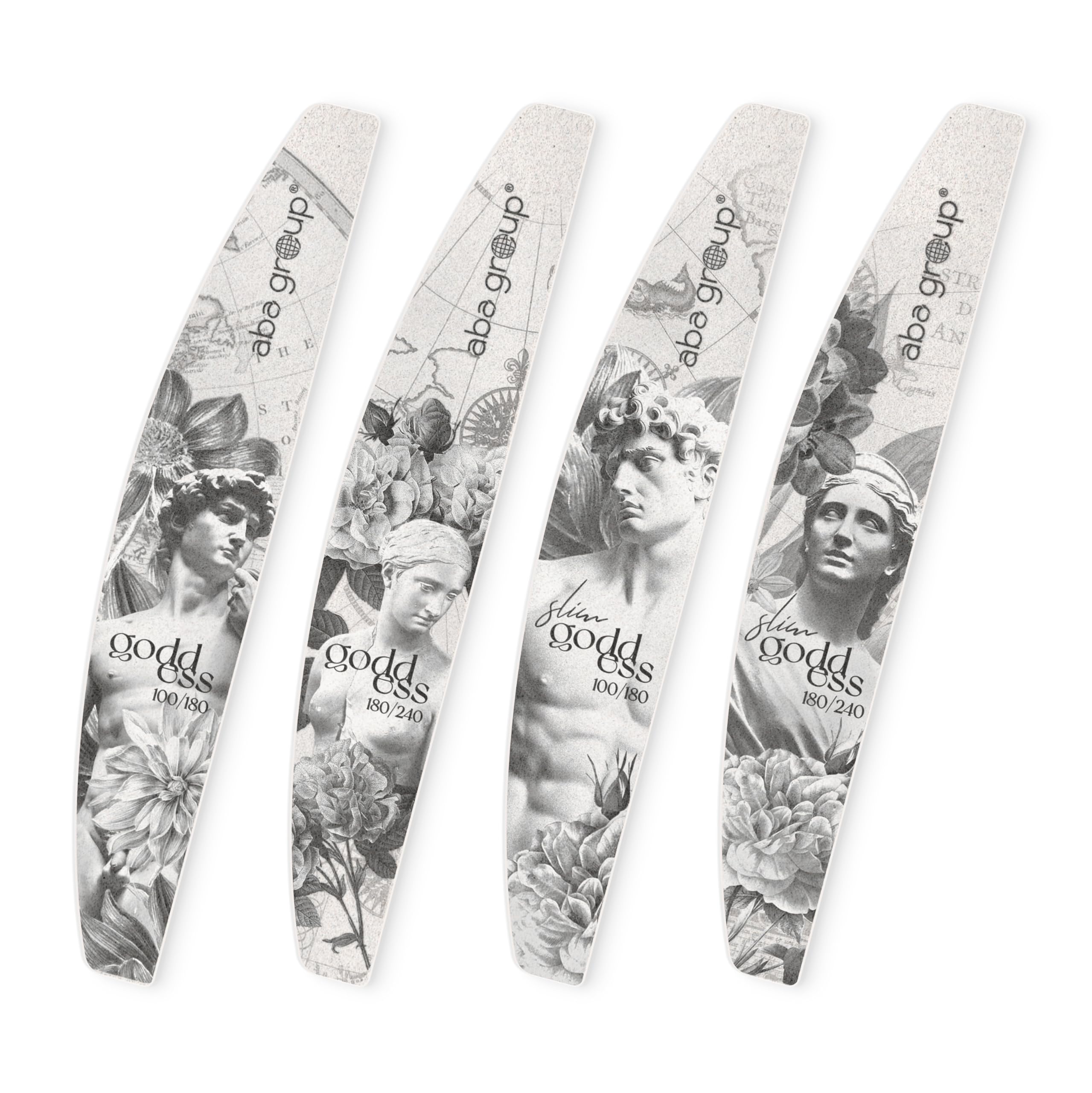 ABA GROUP Goddess - Lima per unghie, 180/240-500 pezzi, con mezzaluna, spessore 2 mm, strumenti professionali per unghie in gel e naturali, lime per unghie in gel, frecce su due lati, set per unghie