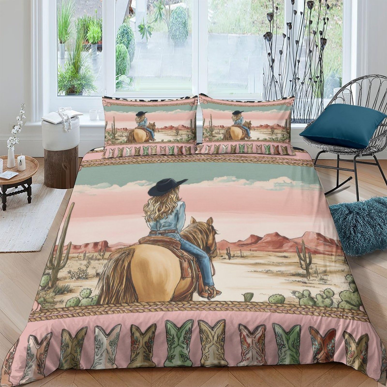 Ctjqhvkz Style-3 3D Printed Western Cowboy Fitted Sheet Microfiber Soft Breathable Desert Landscape Bed Cover Bedroom Decor Single（135X200cm）