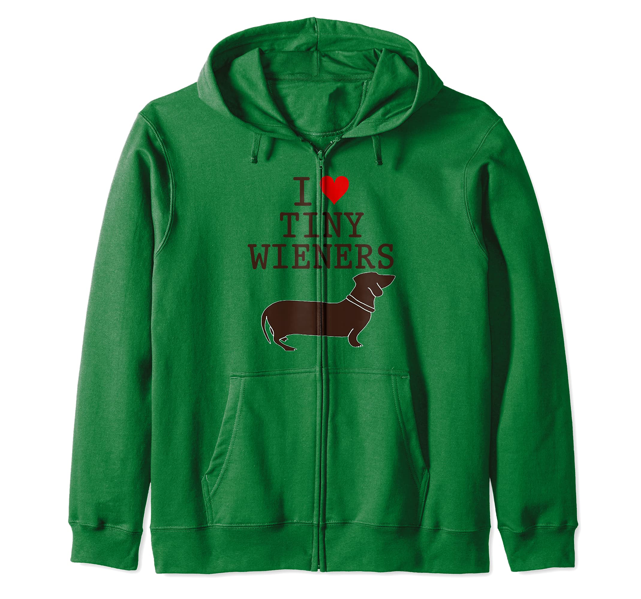 Funny Dachshund I Love Tiny Wieners Quote Doxie Dog Meme Zip Hoodie, Green