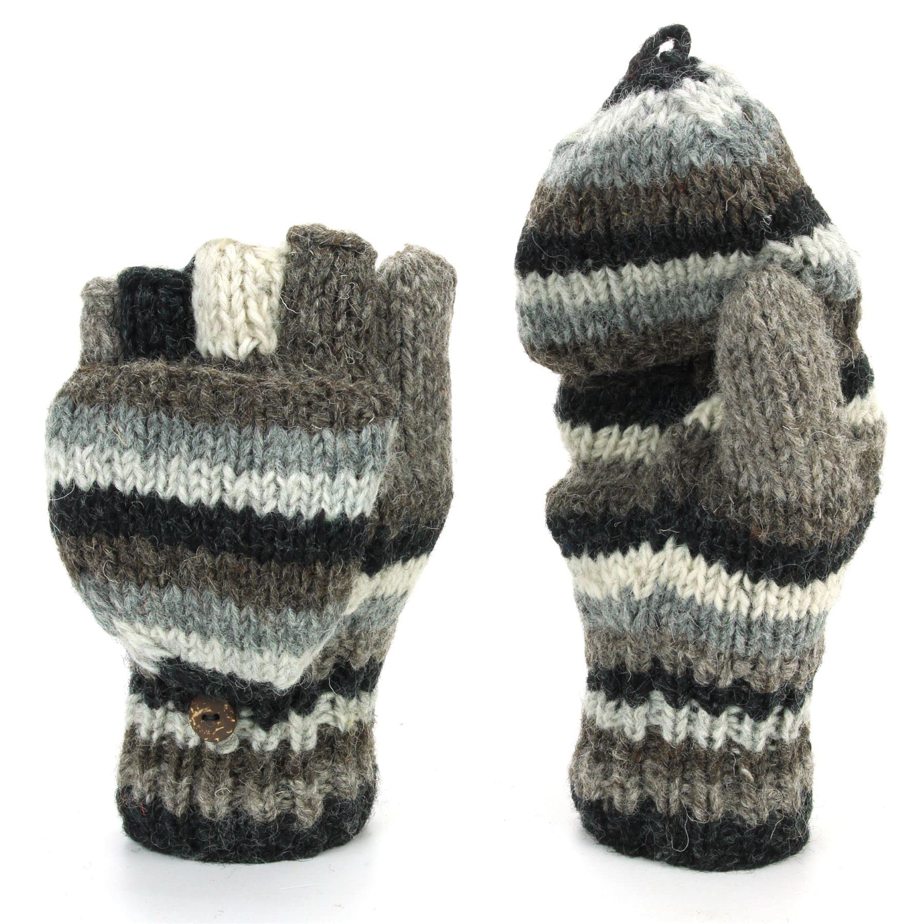 LOUDelephant Hand Knitted Wool Shooter Gloves - Stripe Natural