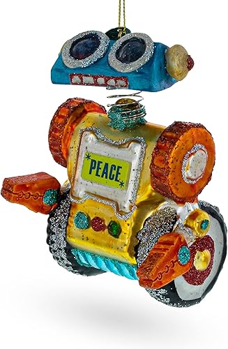 BestPysanky Adorno de Navidad de cristal robot sobre ruedas