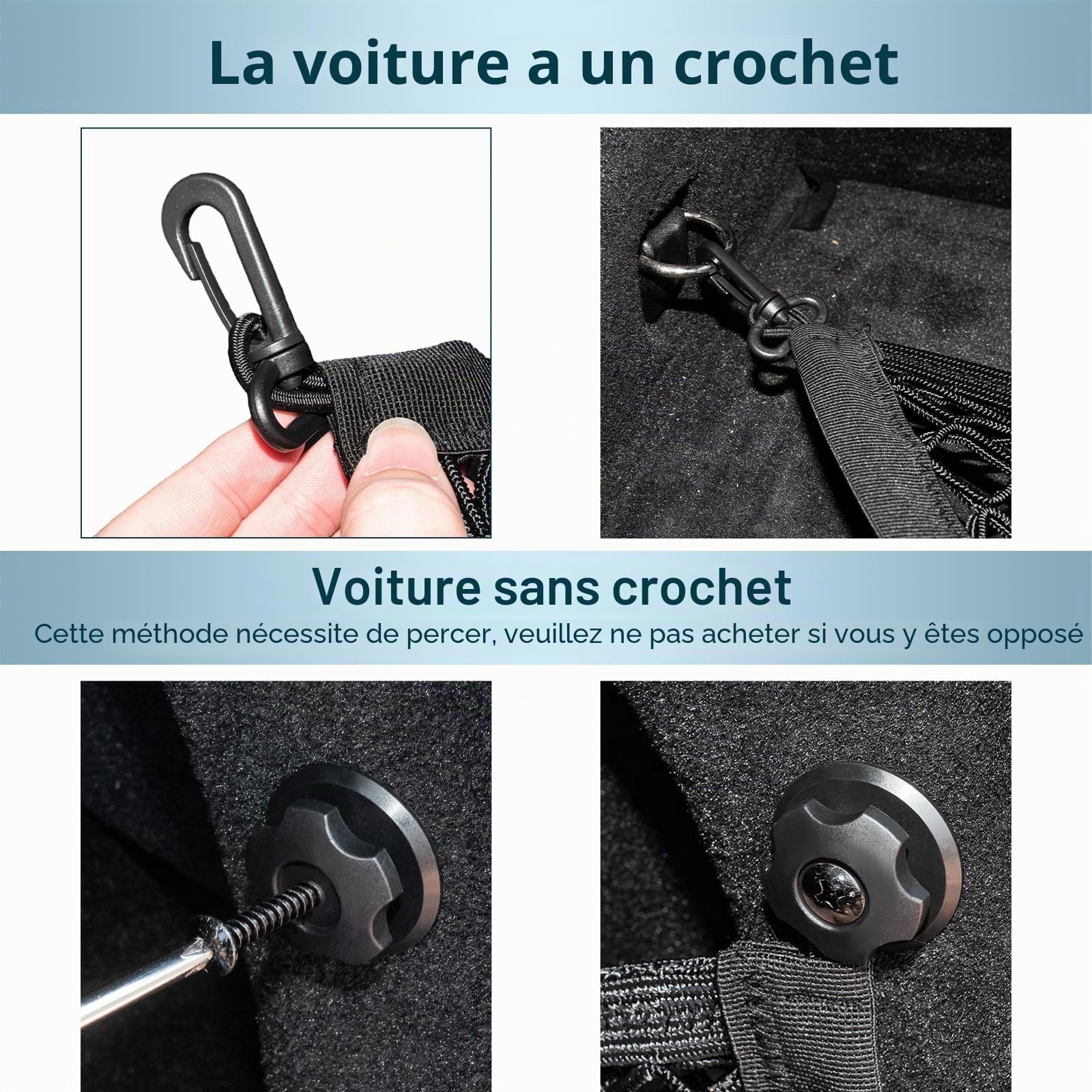 Filet de Coffre 90 x 30 cm – Extensible jusqu'à 194 x 47 cm, 8 Crochets, renforcé et élastique – idéal pour Bagages, SUV et Voyages | Filet de rangement pour coffre de voiture, filet de protection hautement élastique pour camping-car et SUV