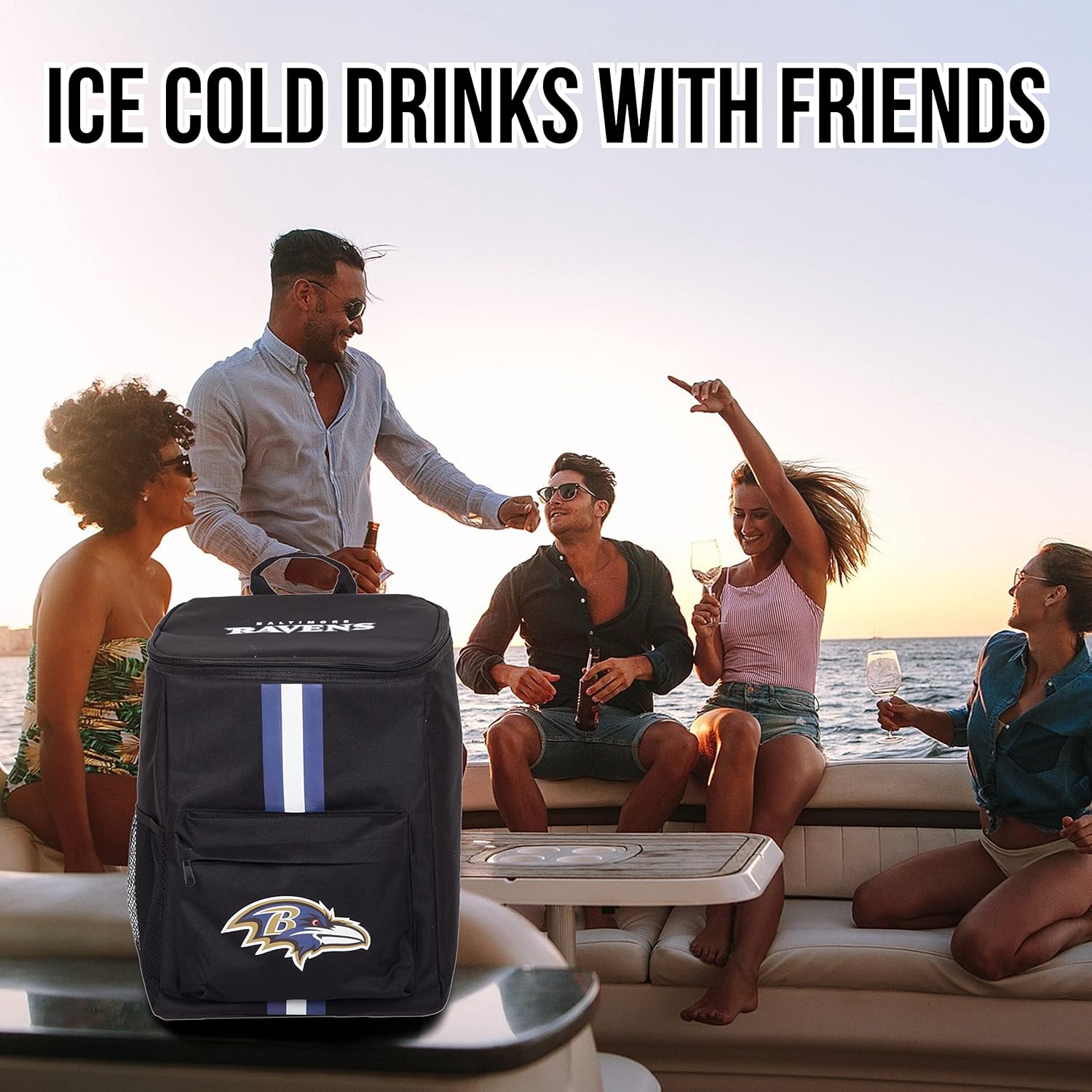 FOCO Baltimore Ravens Cooler Backpack – Portable Soft Sided Ice Chest – Insulated Bag Holds 36 Cans - Football Gear – Show Your Team Spirit with Officially Licensed Fan Gear