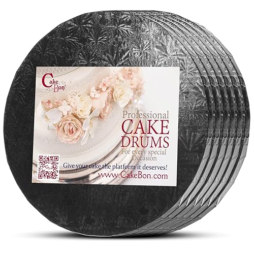 Cakebon Tambores redondos para tartas de 8 pulgadas, color negro, paquete de 6, resistentes de 12 pulgada de grosor, bordes totalmente envueltos