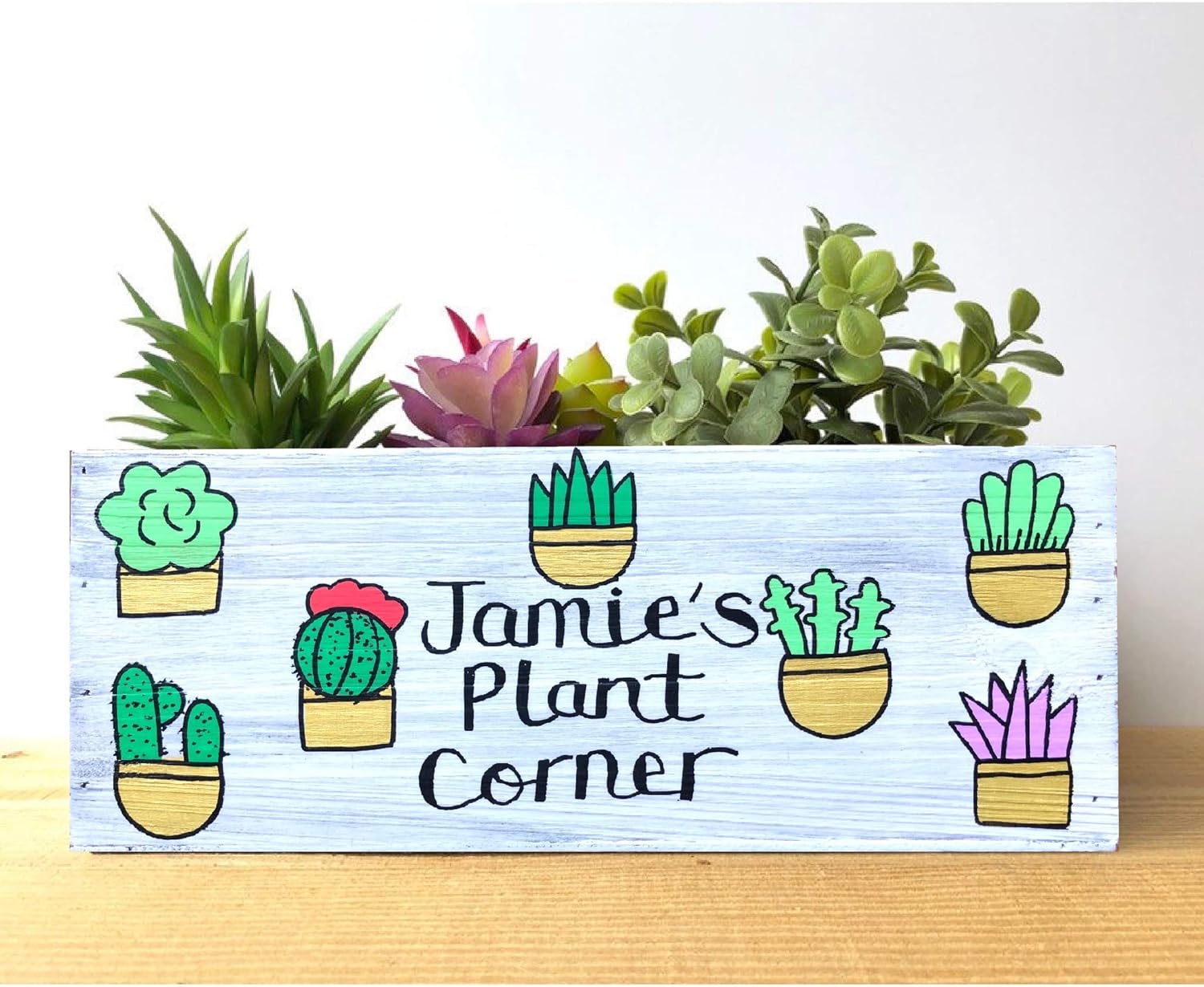 Personalized Succulent Garden Box, Wood Planter, Gift for Mom, Birthday, Mother's Day