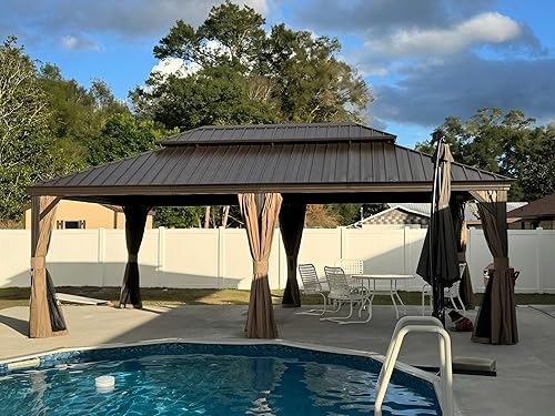 Miniatura 10 de Domi Outdoor Living - Gazebo de aluminio para exteriores de 12 x 12 pies con doble toldo de acero galvanizado para patios, terraza, patio, cortinas